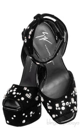 Lavinia Swarovski Crystal Velvet Platform Sandals