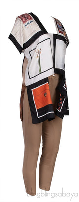 Multicolor Print Silk Blouse & Khaki Trouser