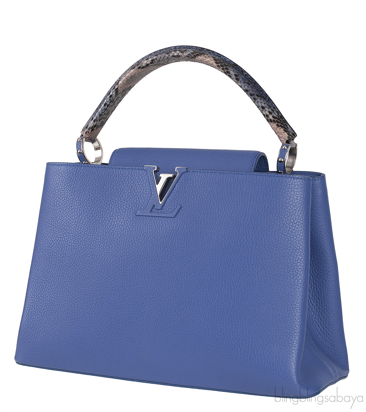 Louis Vuitton Blue Capucine Python Handle Bag