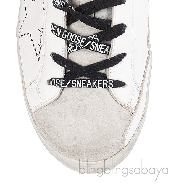 Golden goose White Distressed Printed Leather & Suede Sneakers