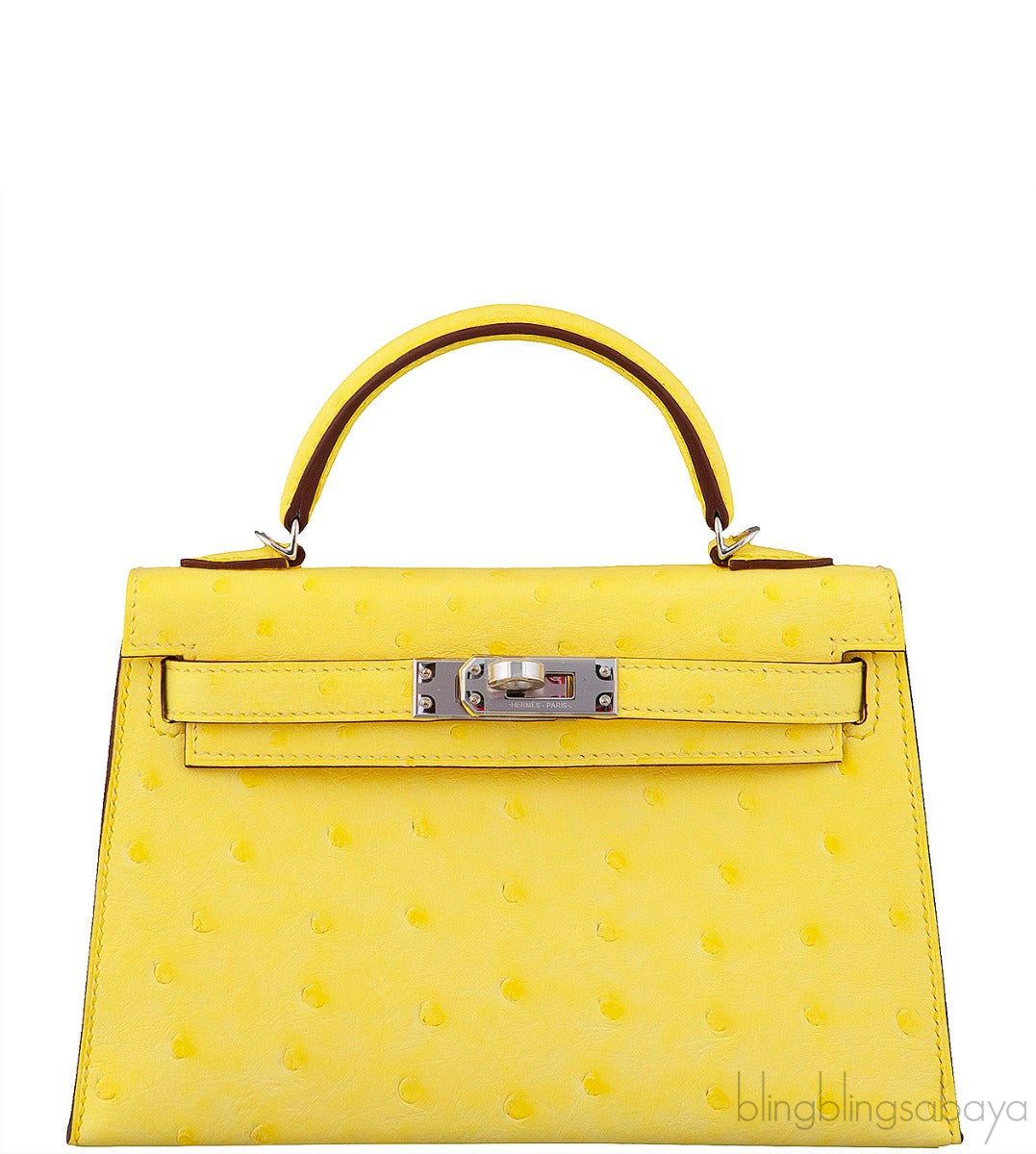 Kelly 20 Mini II Sellier Jaune Citron Ostrich PHW