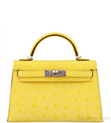 Kelly 20 Mini II Sellier Jaune Citron Ostrich PHW
