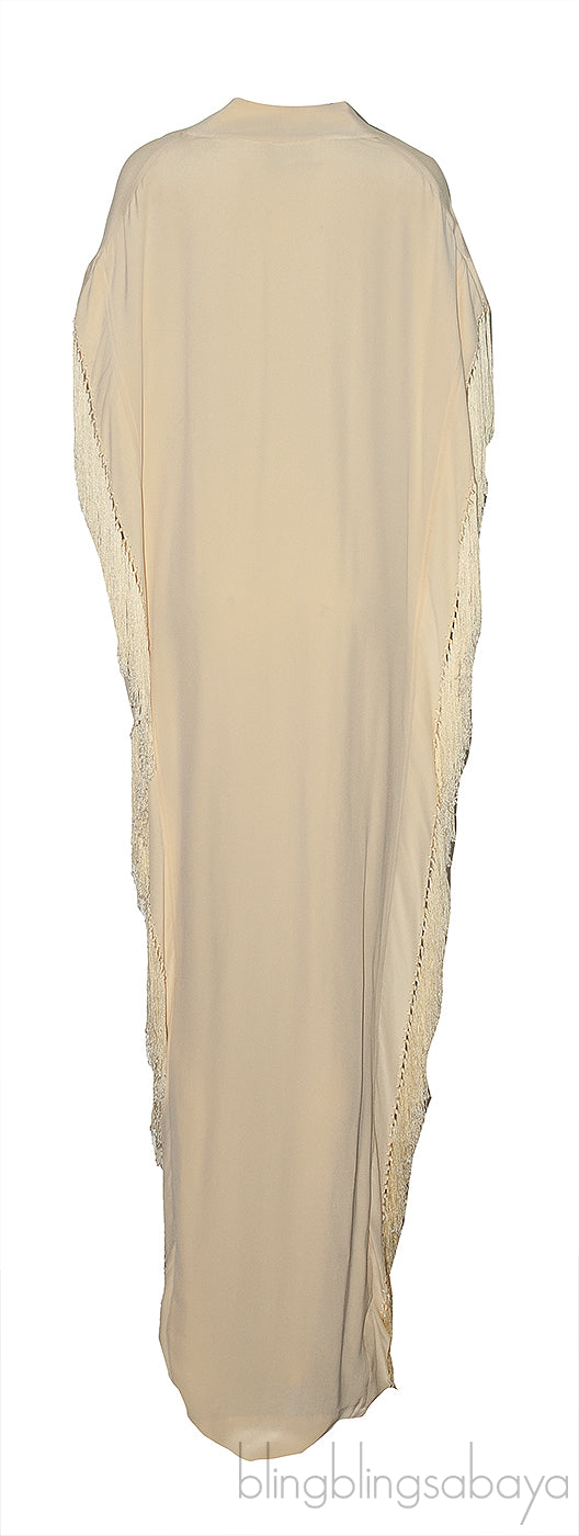 Light Yellow Fringed Trim Kaftan Dress