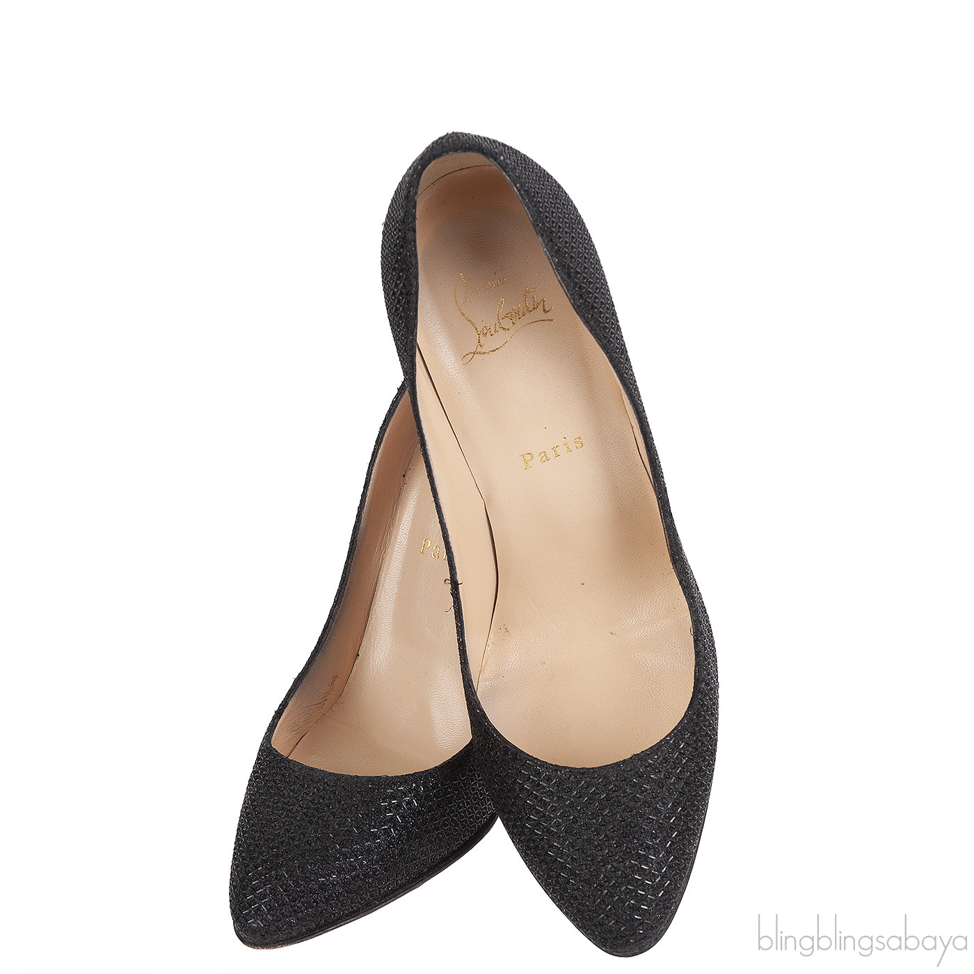 Christian Louboutin Metallic Black Fabric Heels