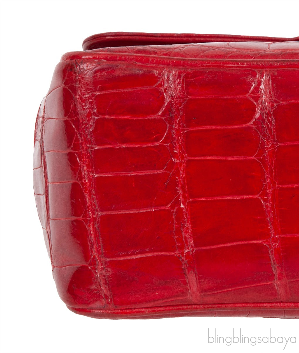 Vintage Red Crocodile CC Classic Mini Square Bag