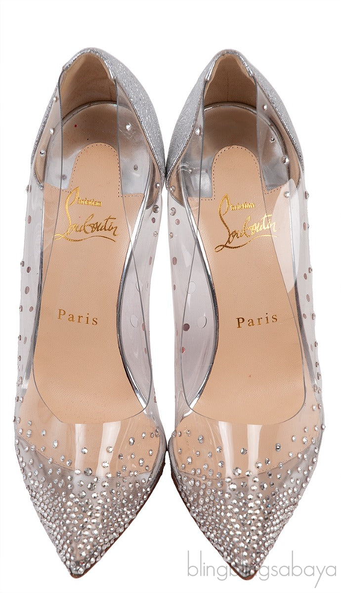 Silver PVC Crystal Heels
