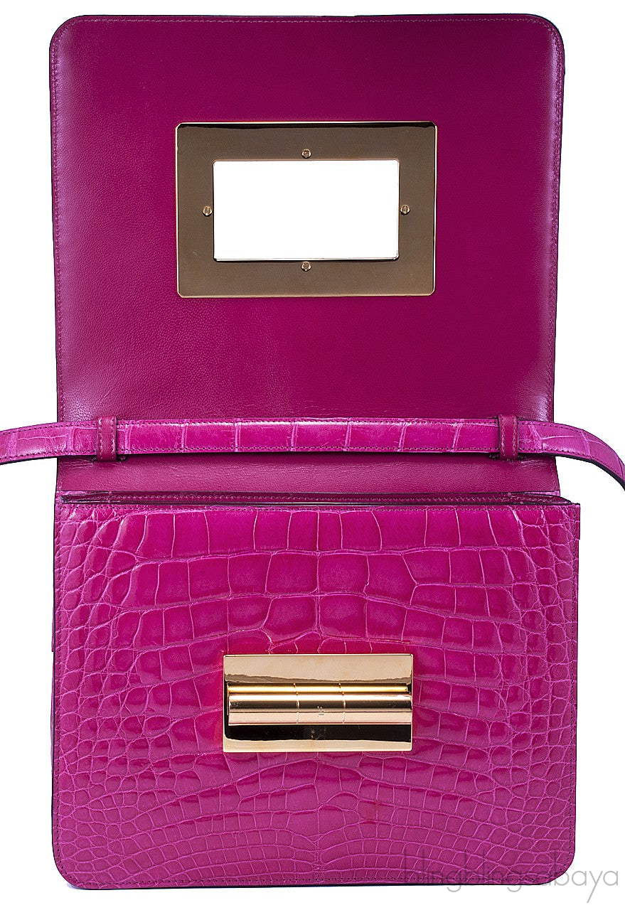 Natalia Croc Fuchsia Shoulder Bag