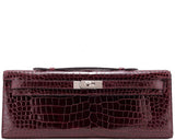 Kelly Cut Porosus Crocodile Bordeaux