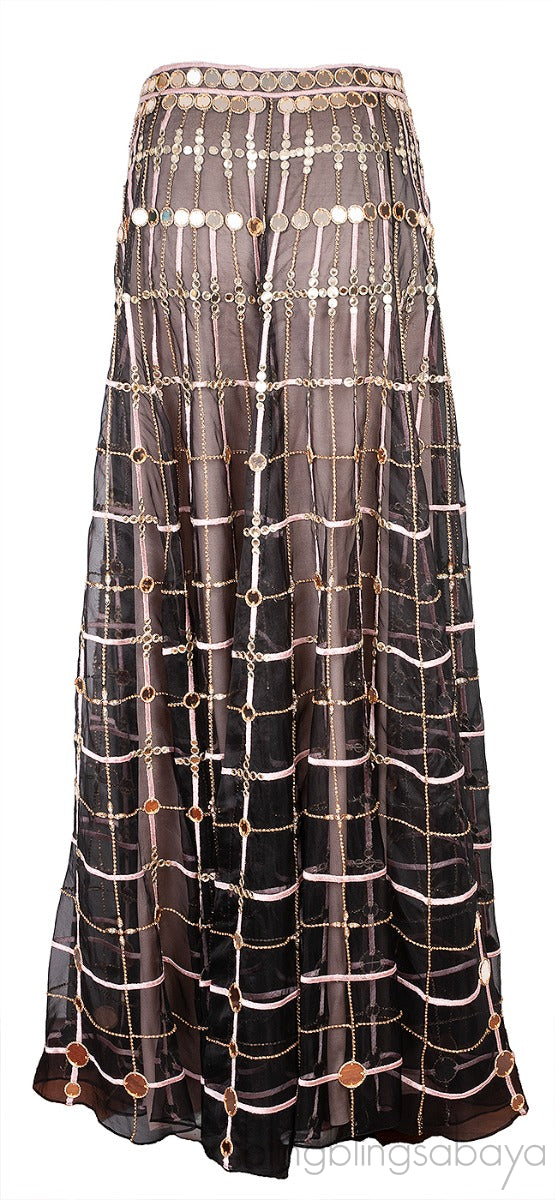 Mirror & Crystal  Embellished Black Maxi Skirt