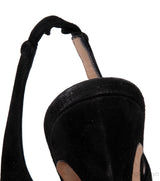 Black Satin Slingback Pearl Sandals