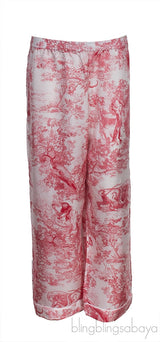 Dior Red Toile De Jouy Motif Silk Printed Trouser