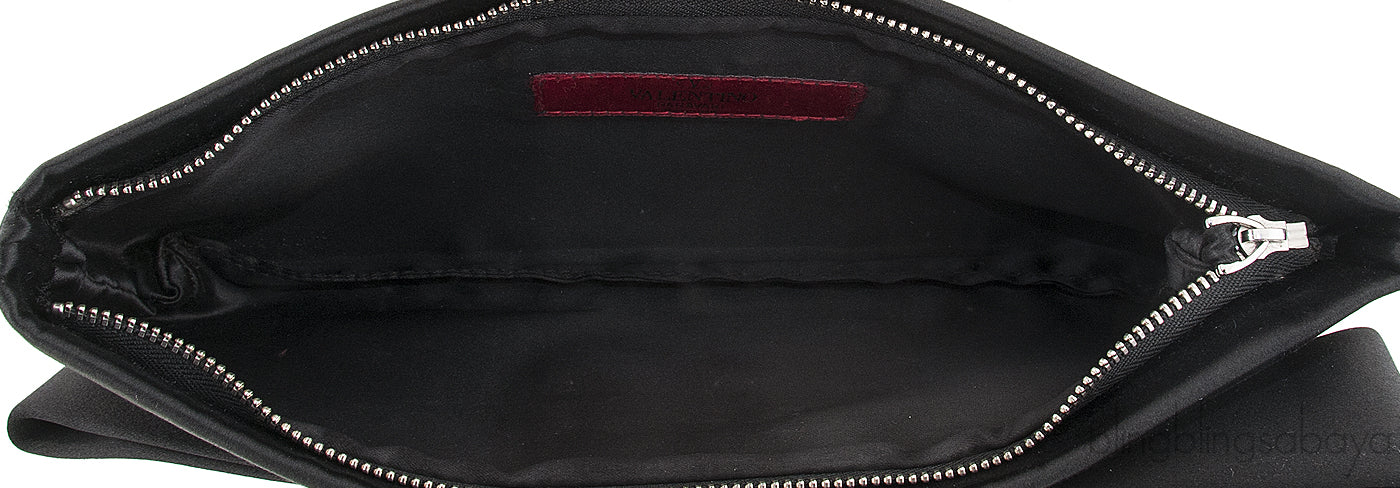Satin Bow Black Evening Clutch