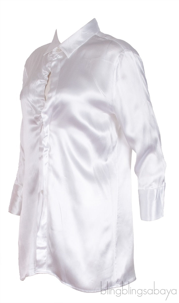 Pearl White Silk Satin Shirt