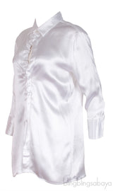 Pearl White Silk Satin Shirt