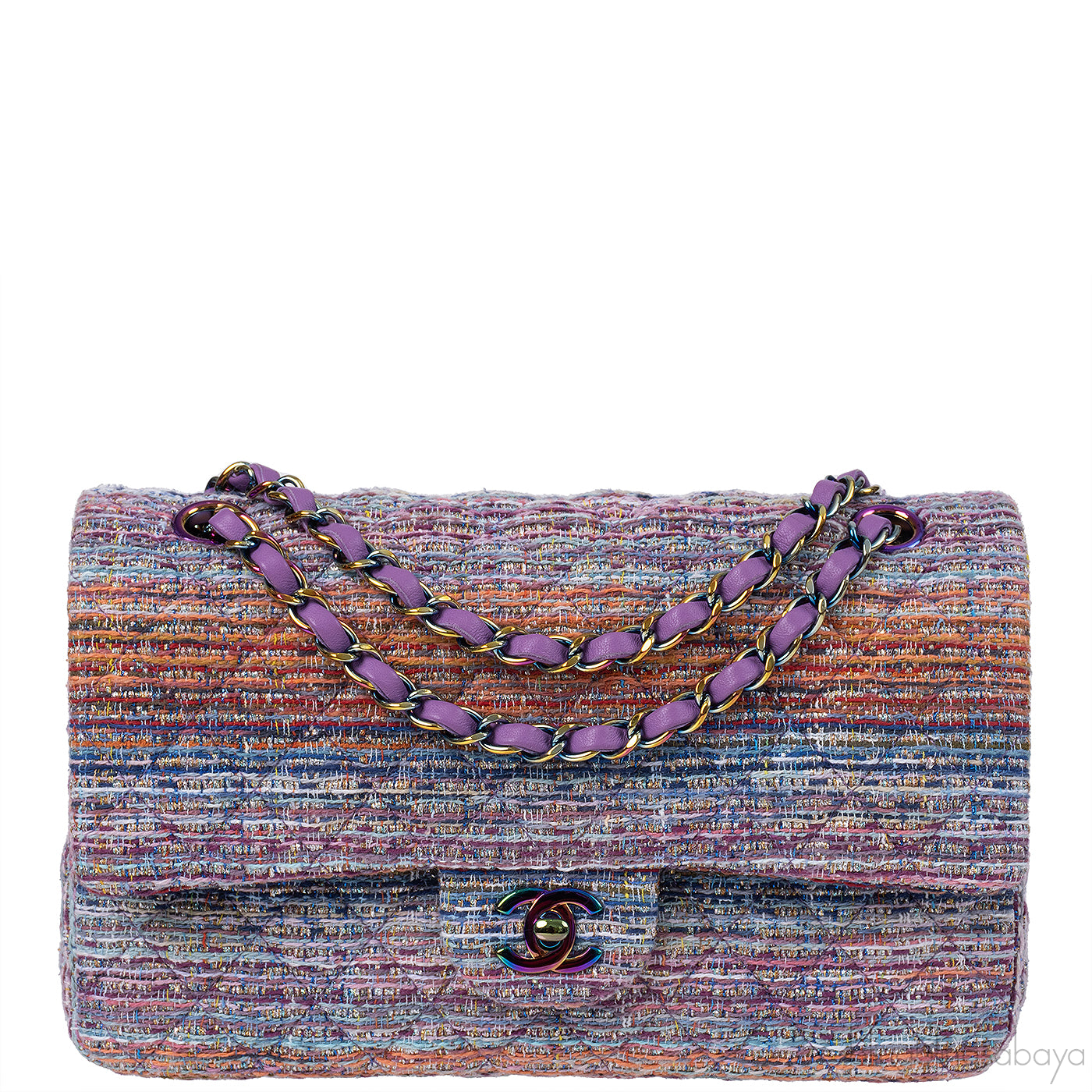 Chanel Purple Multicolor Tweed Medium Double Flap Bag