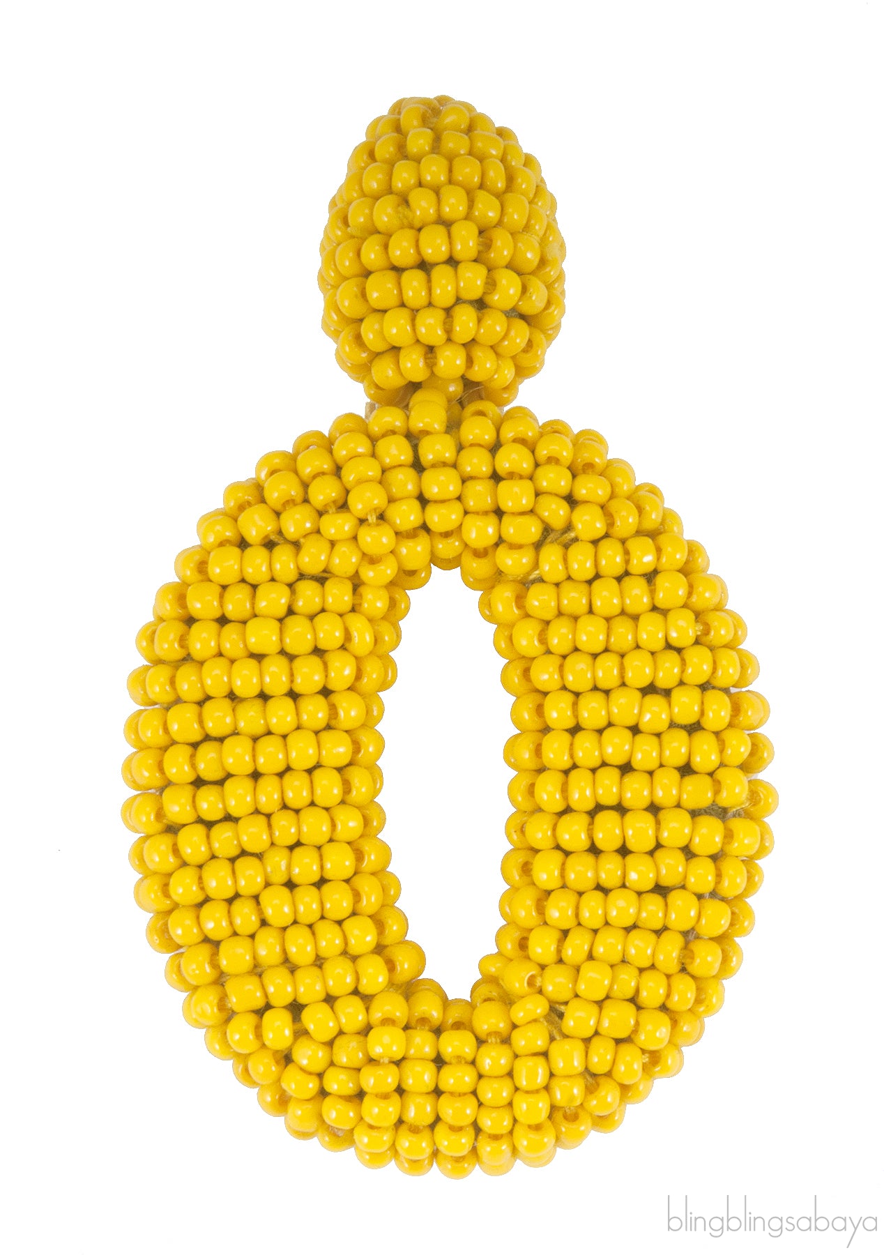Circle Yellow Mustard Beaded Earrings