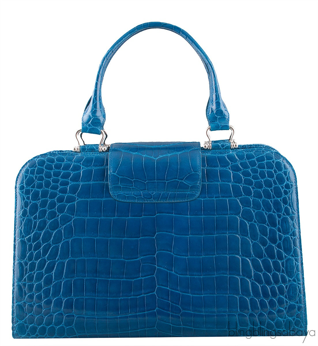 Blue Crocodile Large Top Handle Bag