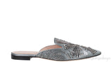 Grey Satin Sequin Embellished Pointed Toe Mule