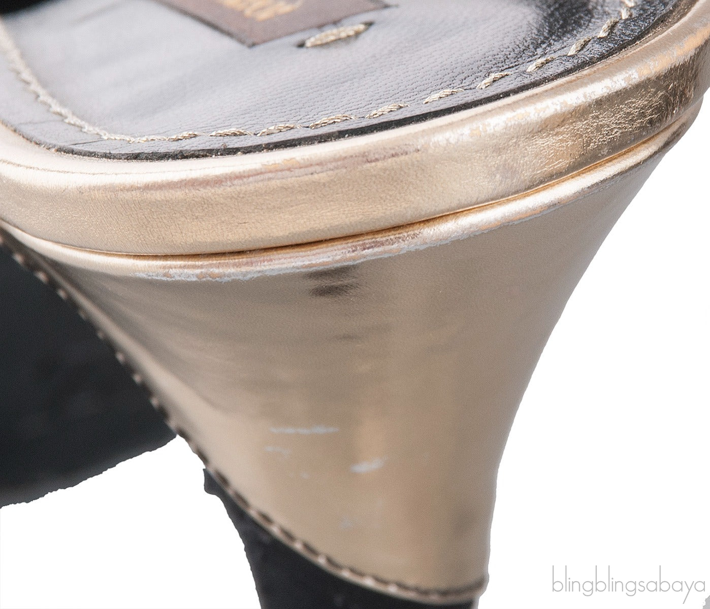 Gold Leather Black Fabric Slingback