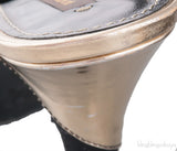 Gold Leather Black Fabric Slingback