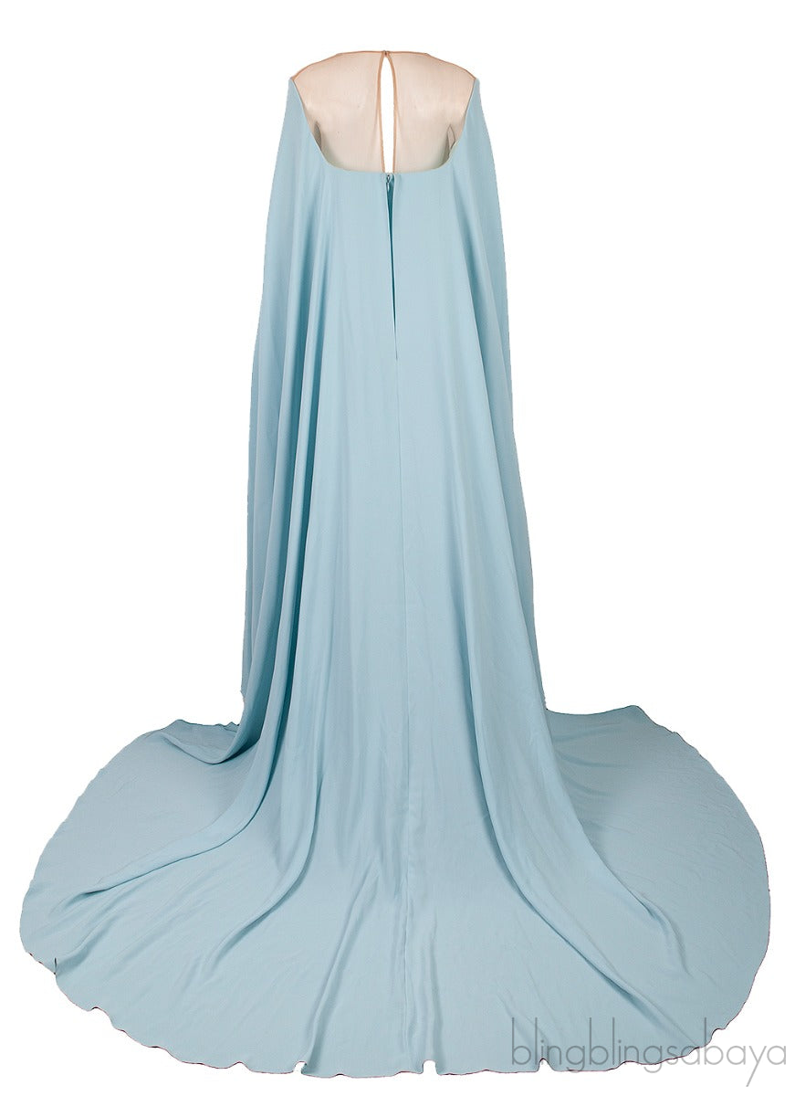 Light Blue Crystal Embellished Cape Gown
