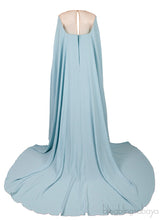 Light Blue Crystal Embellished Cape Gown