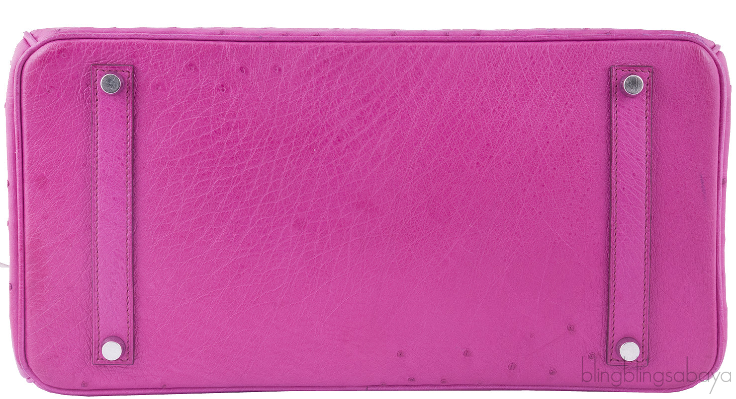 Birkin 35 Ostrich Fuchsia Pink PHW