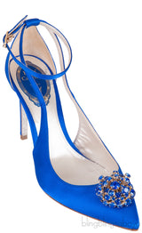 Blue Satin Crystal Embellished Slingback