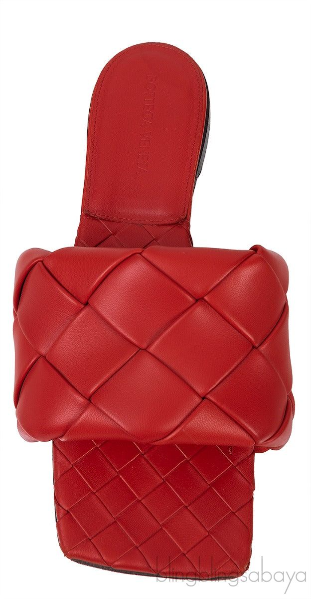 Bottega Veneta Intrecciato Lido Flat Sandals Red
