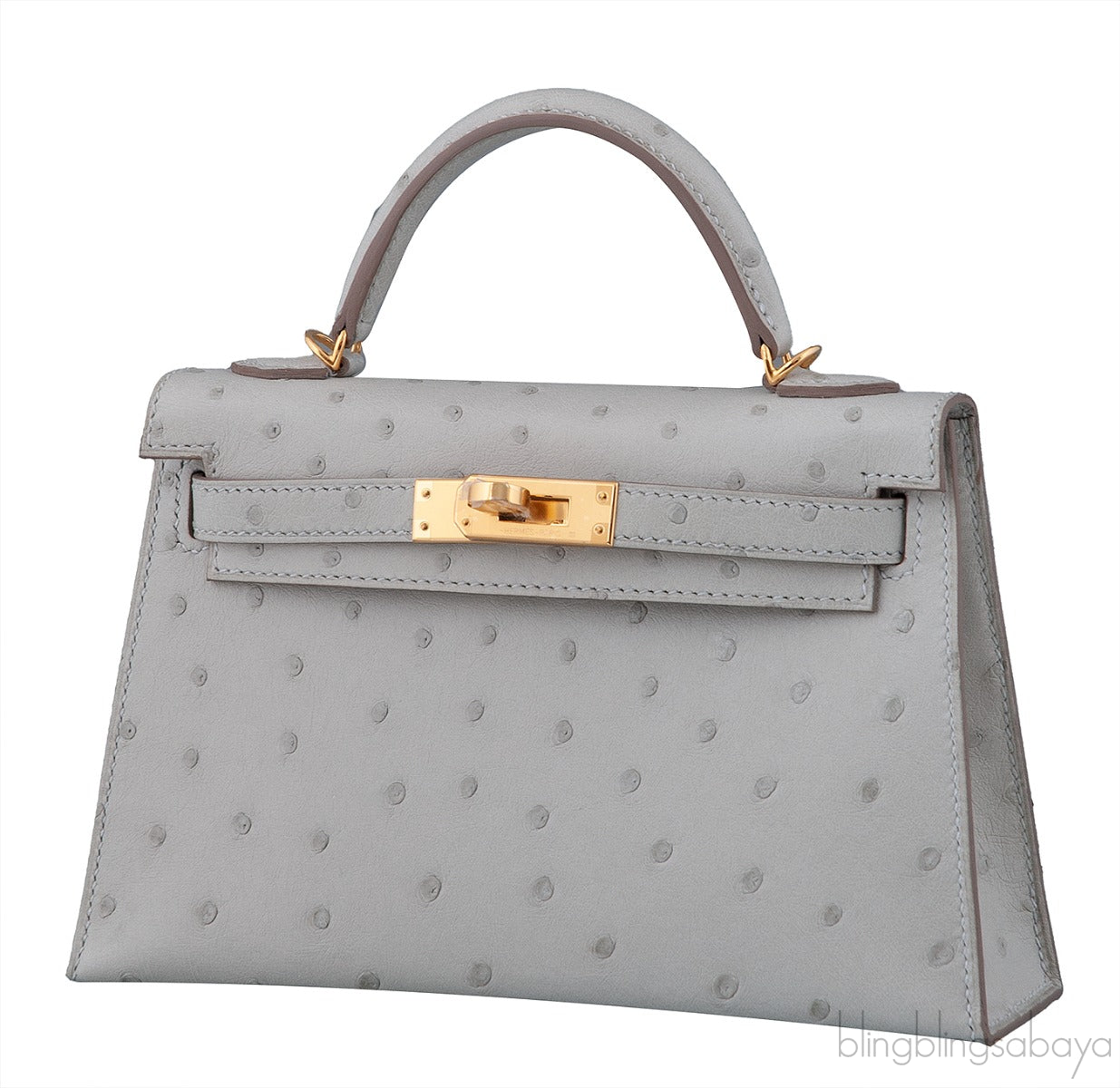 Kelly 20 Mini II Sellier Gris Perle Ostrich GHW