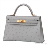 Kelly 20 Mini II Sellier Gris Perle Ostrich GHW