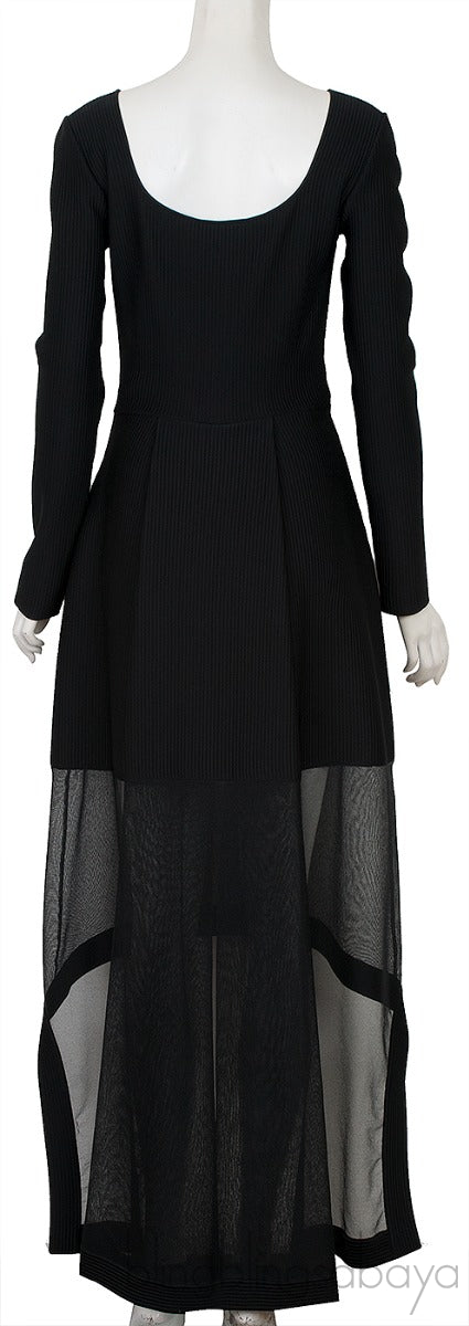 Layered Ribbed Knit & Silk Blend Tulle Dress