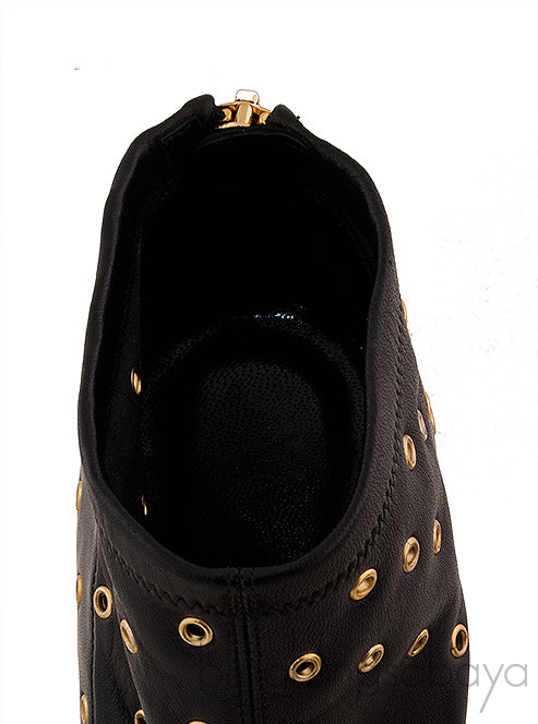 Black Leather Rivet Ankle Boots