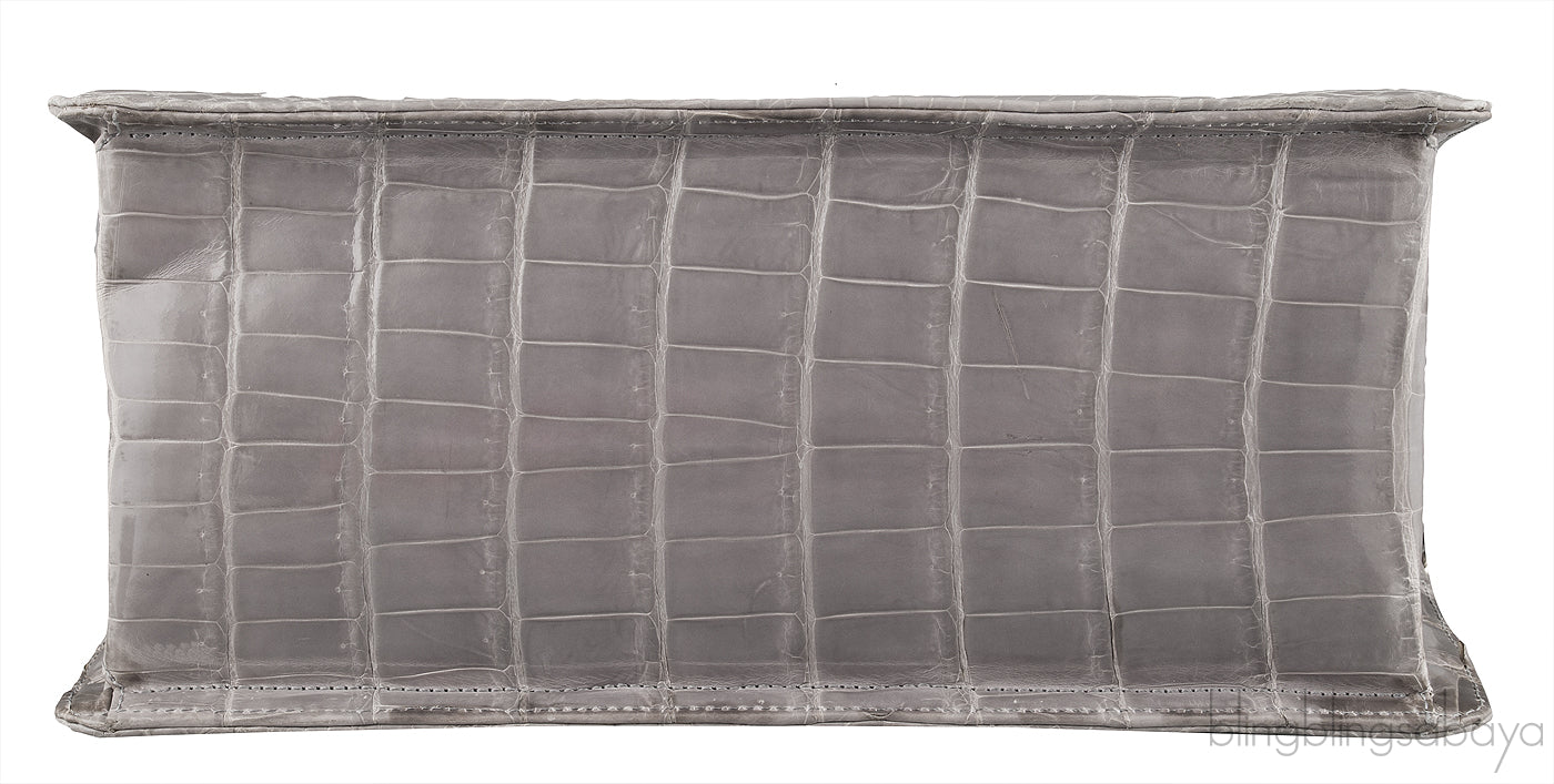 Grey Cornelia Lunch Box Crocodile Bag
