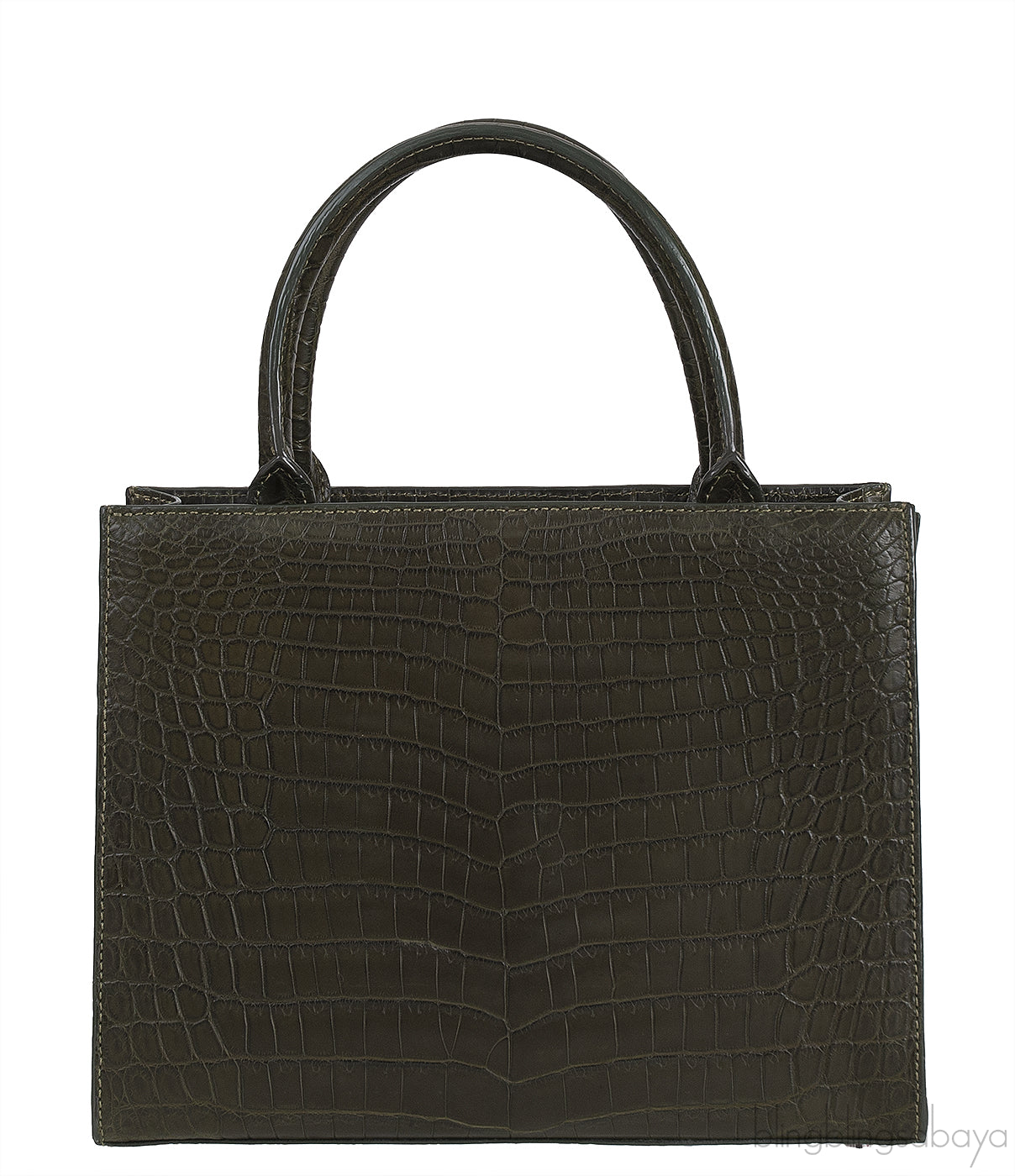 Moss Green Crocodile Top Handle Bag