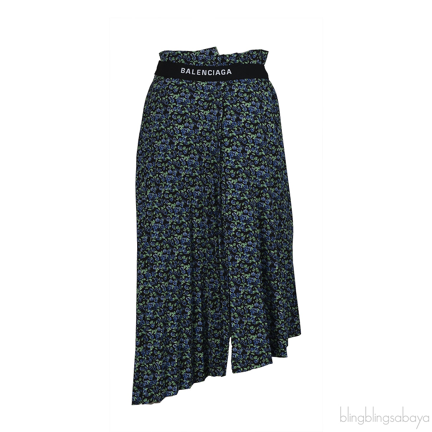 Balenciaga Floral Print Pleated Asymmetric Hemline Skirt