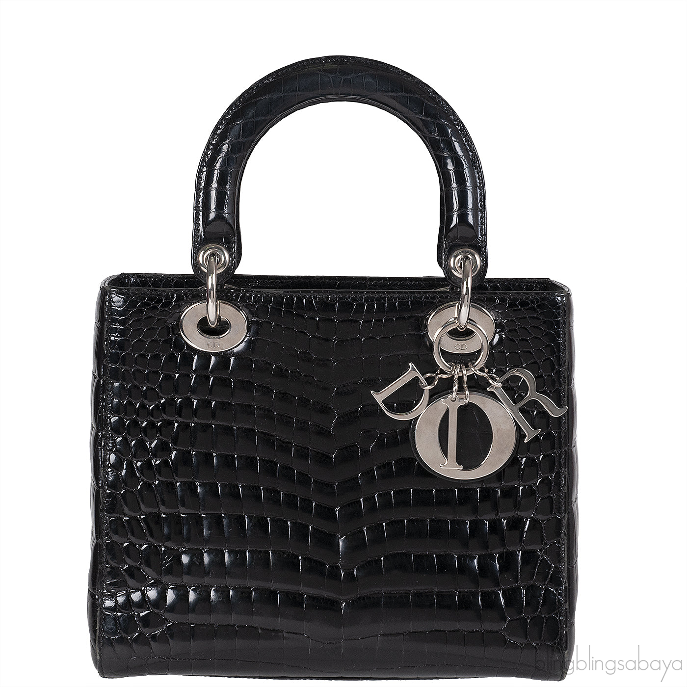 Christian Dior Lady Dior Black Medium Crocodile PHW