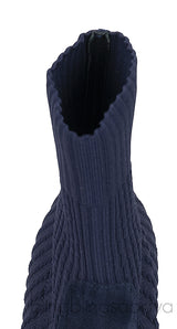 Gianvito Rossi Blue Knitted Pointed Toe Ankle Boots