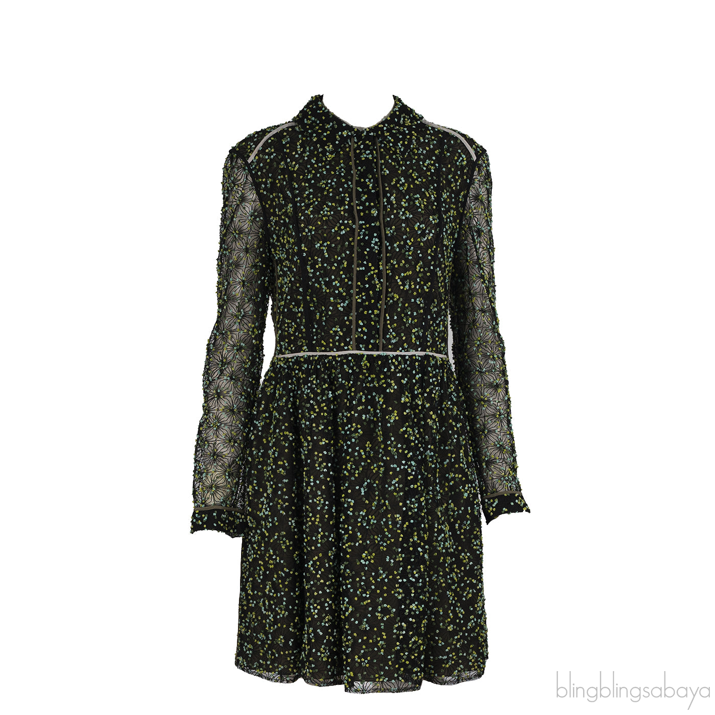 Fendi Green Embellished Long Sleeve Mini Dress M
