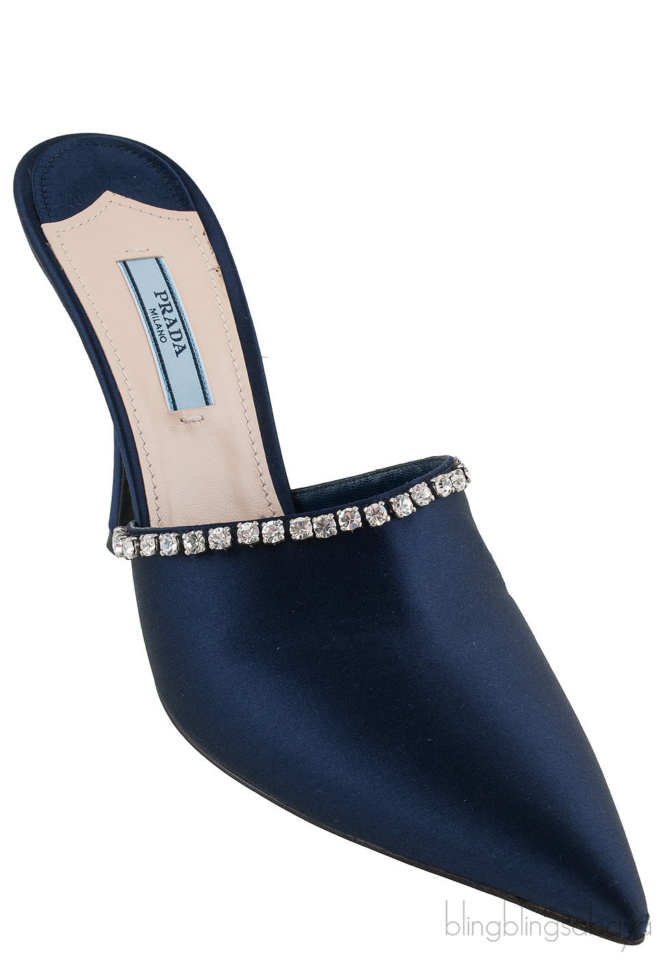 Navy Blue Crystal Trim Slide Sandals