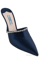 Navy Blue Crystal Trim Slide Sandals