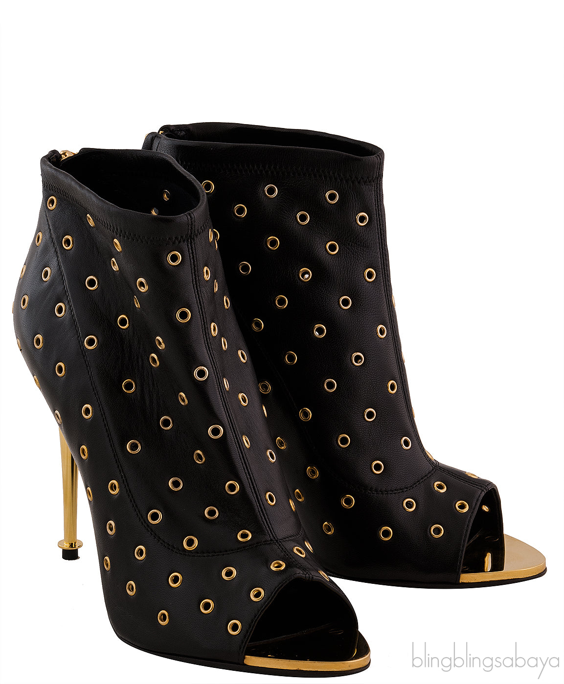 Black Leather Rivet Ankle Boots