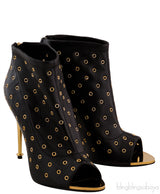 Black Leather Rivet Ankle Boots