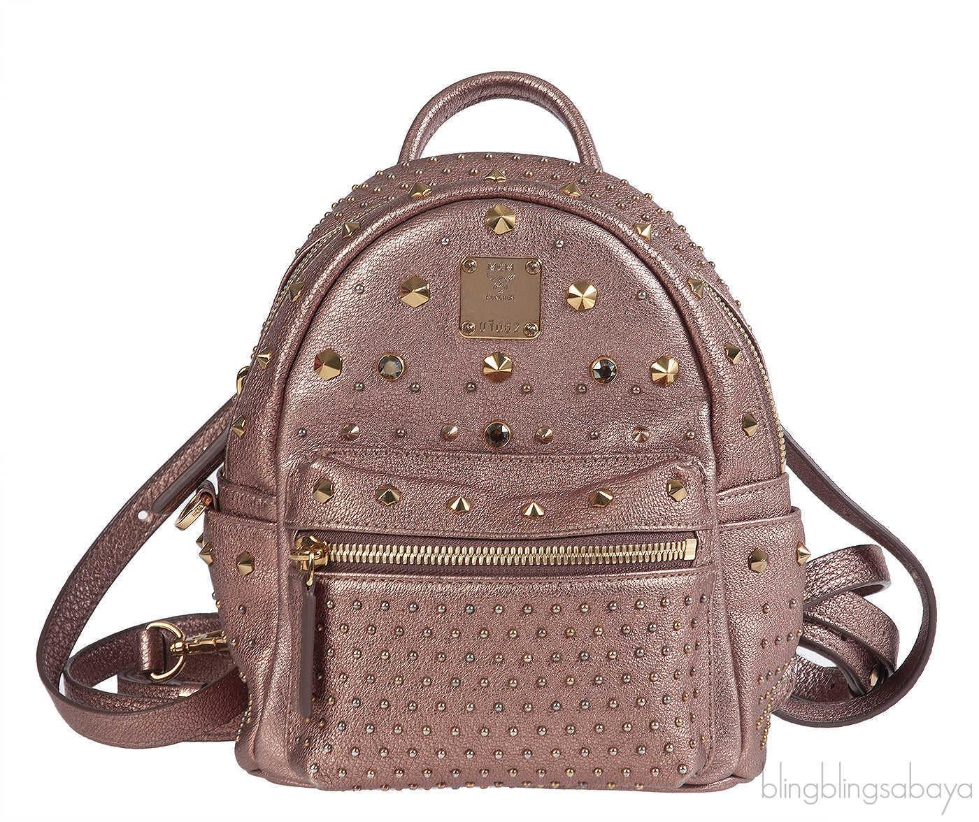 Metallic Leather Studded Mini Backpack