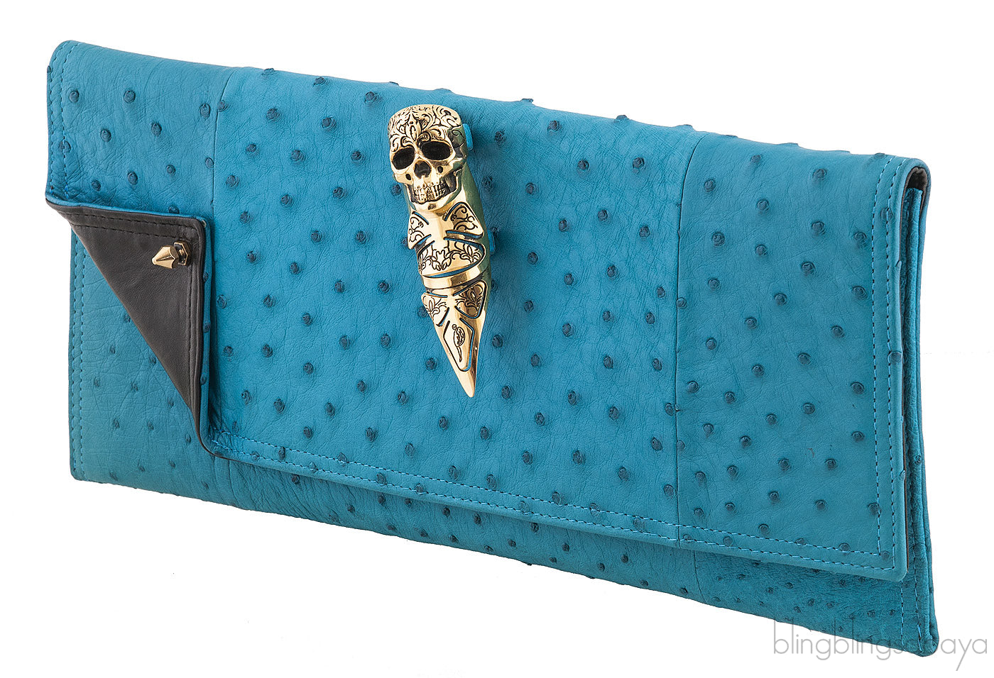 Maison Du Posh Ostrich Knuckle Ring Clutch
