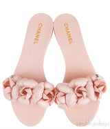 Pink Camellia Rubber Logo Mules