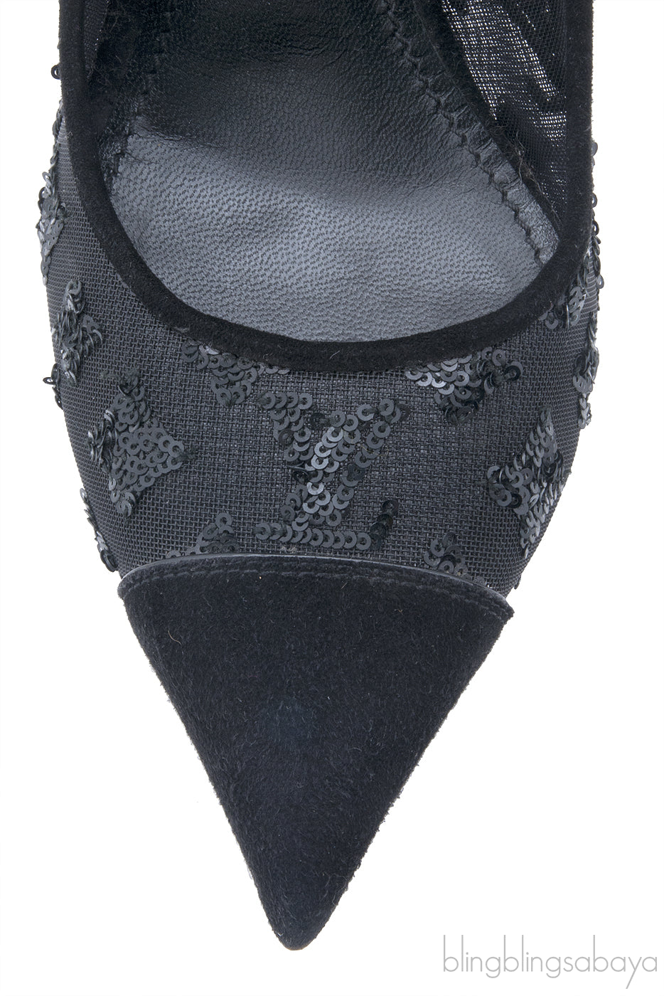 Black Mesh Monogram Sequin Heels