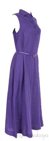 Belted Linen Shirt Dress Purple