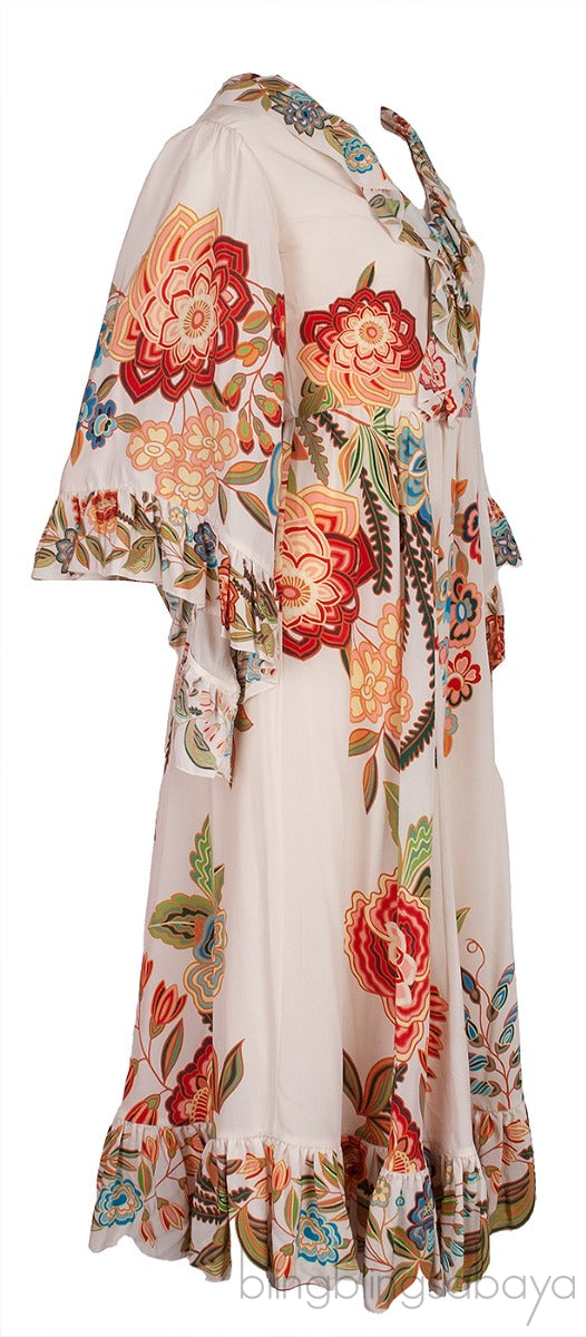 Flared Wide Sleeves Ruffle Trim Maxi Dress