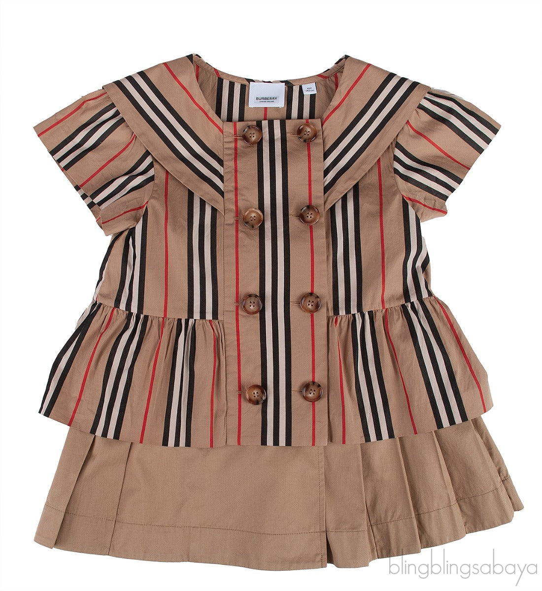 Double Breasted Kids Top & Pleated Skirt